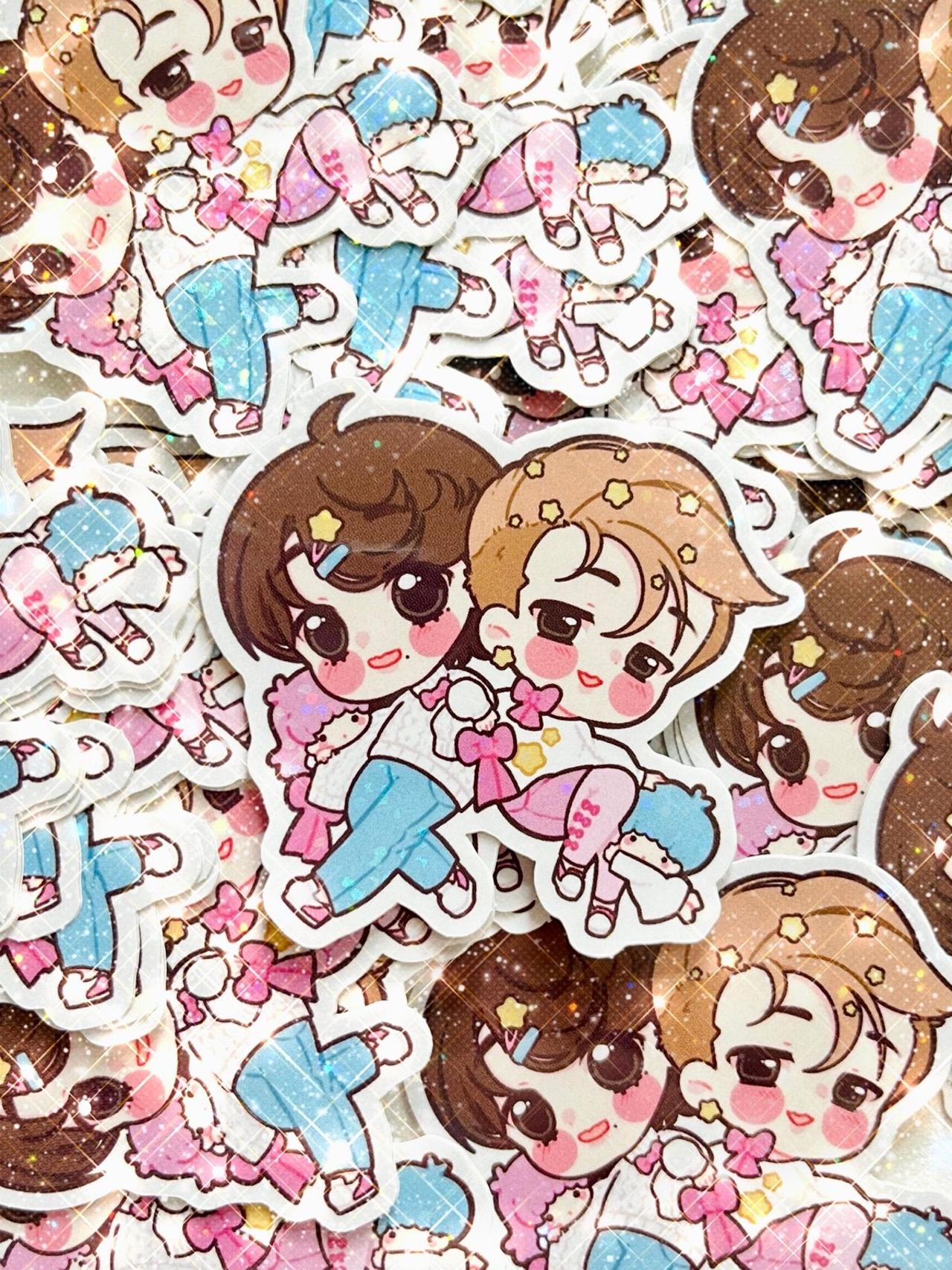 BTS x Sanrio FAN MADE Little Twin Stars x Jimin & V Glitter Sticker READ