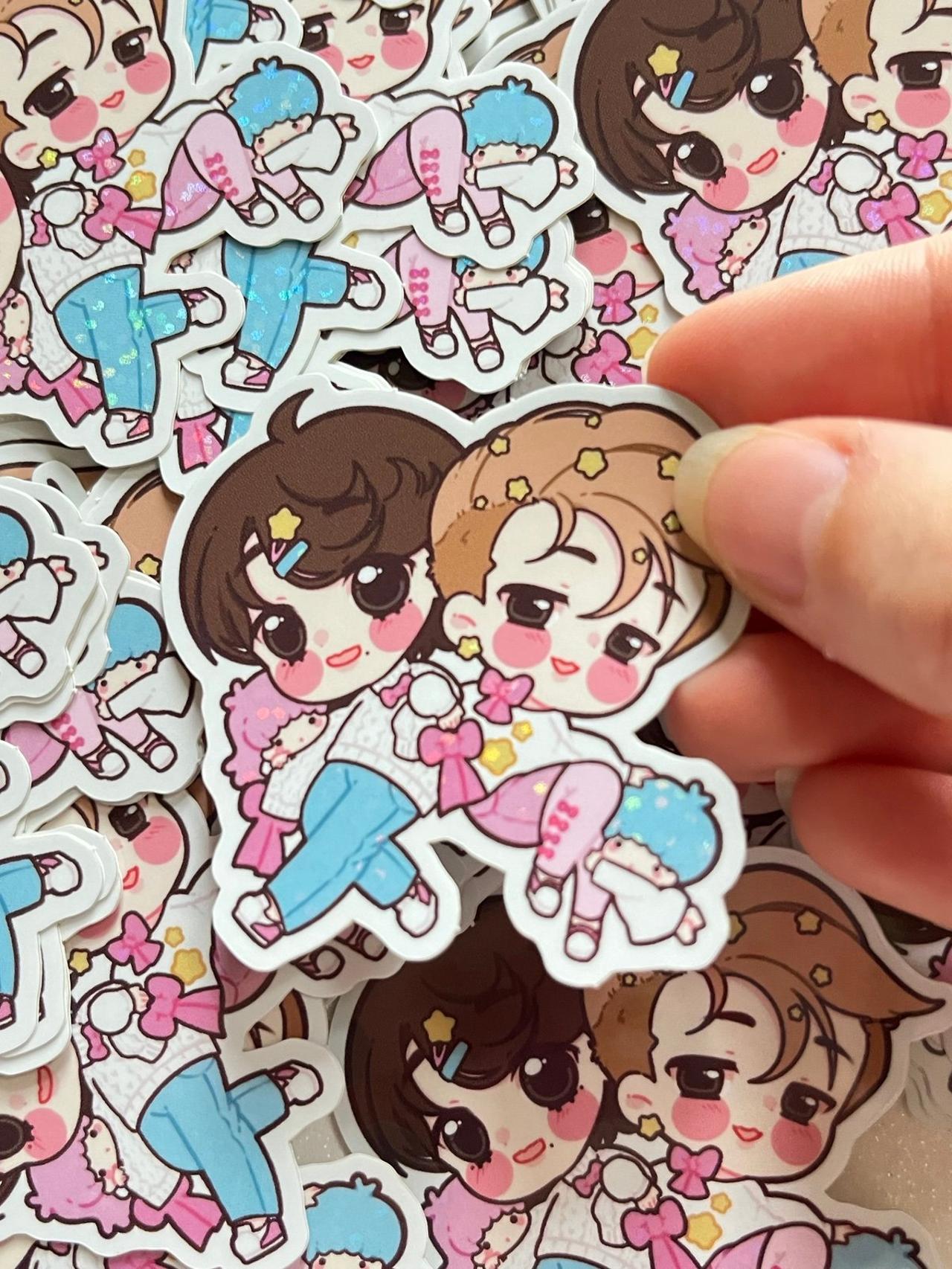 BTS x Sanrio FAN MADE Little Twin Stars x Jimin & V Glitter Sticker READ — image 2