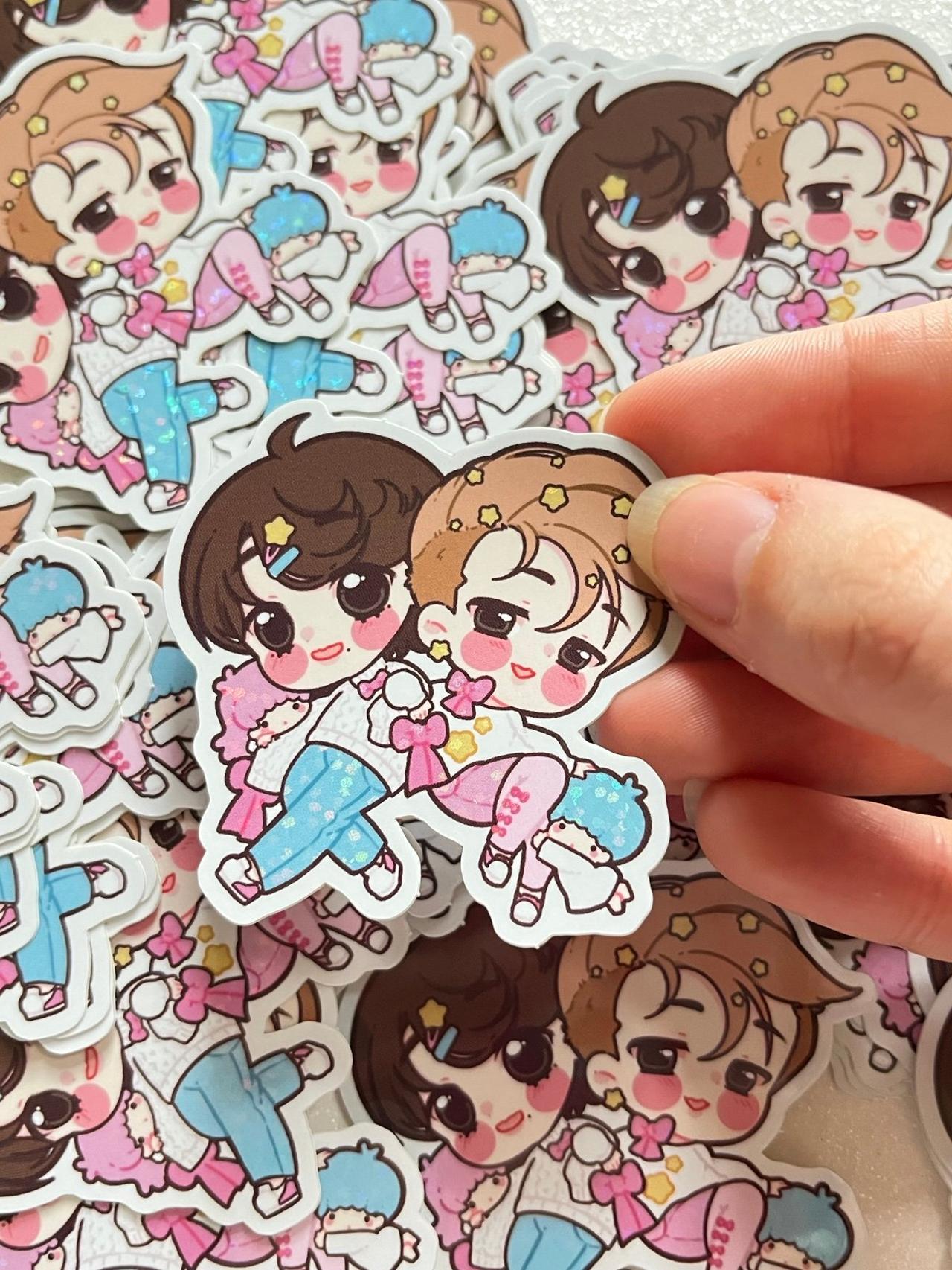 BTS x Sanrio FAN MADE Little Twin Stars x Jimin & V Glitter Sticker READ — image 3