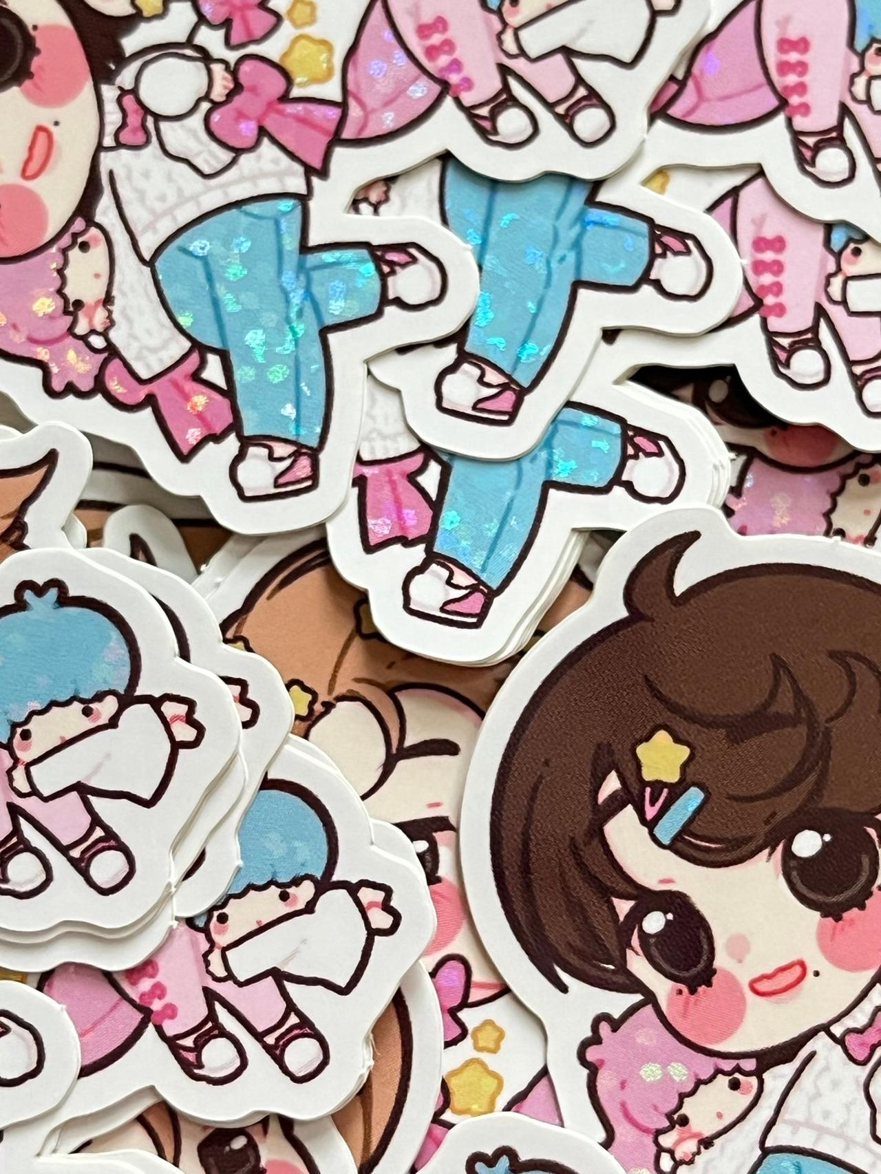 BTS x Sanrio FAN MADE Little Twin Stars x Jimin & V Glitter Sticker READ — image 5