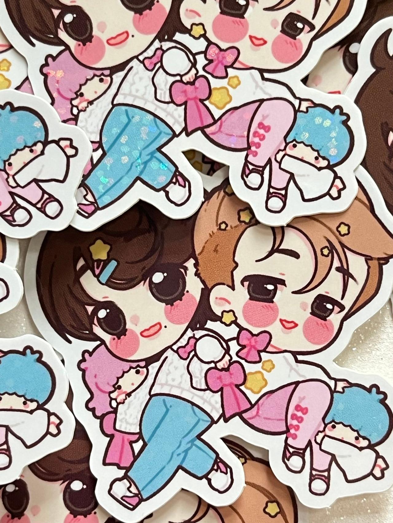 BTS x Sanrio FAN MADE Little Twin Stars x Jimin & V Glitter Sticker READ — image 7