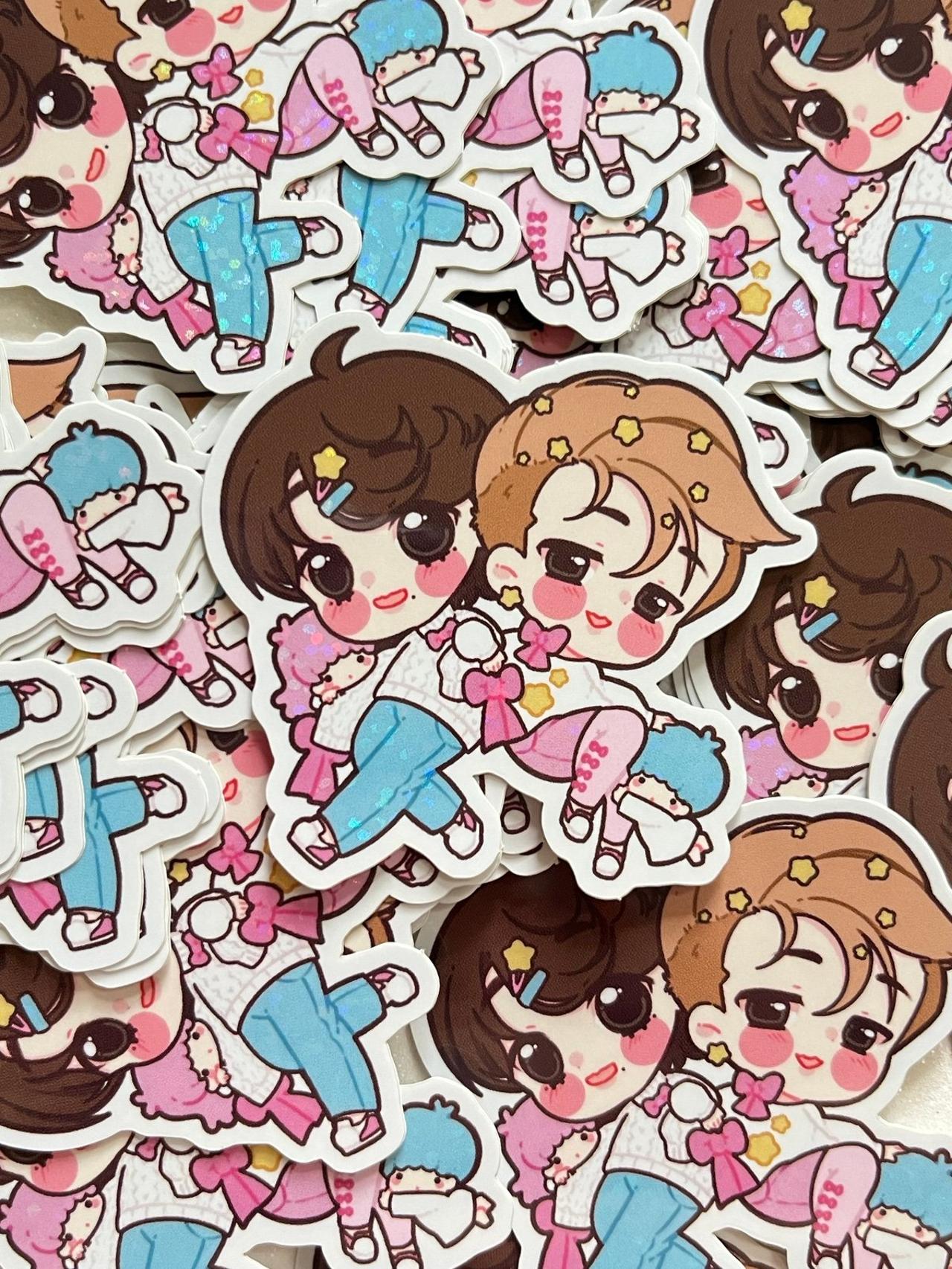 BTS x Sanrio FAN MADE Little Twin Stars x Jimin & V Glitter Sticker READ — image 8