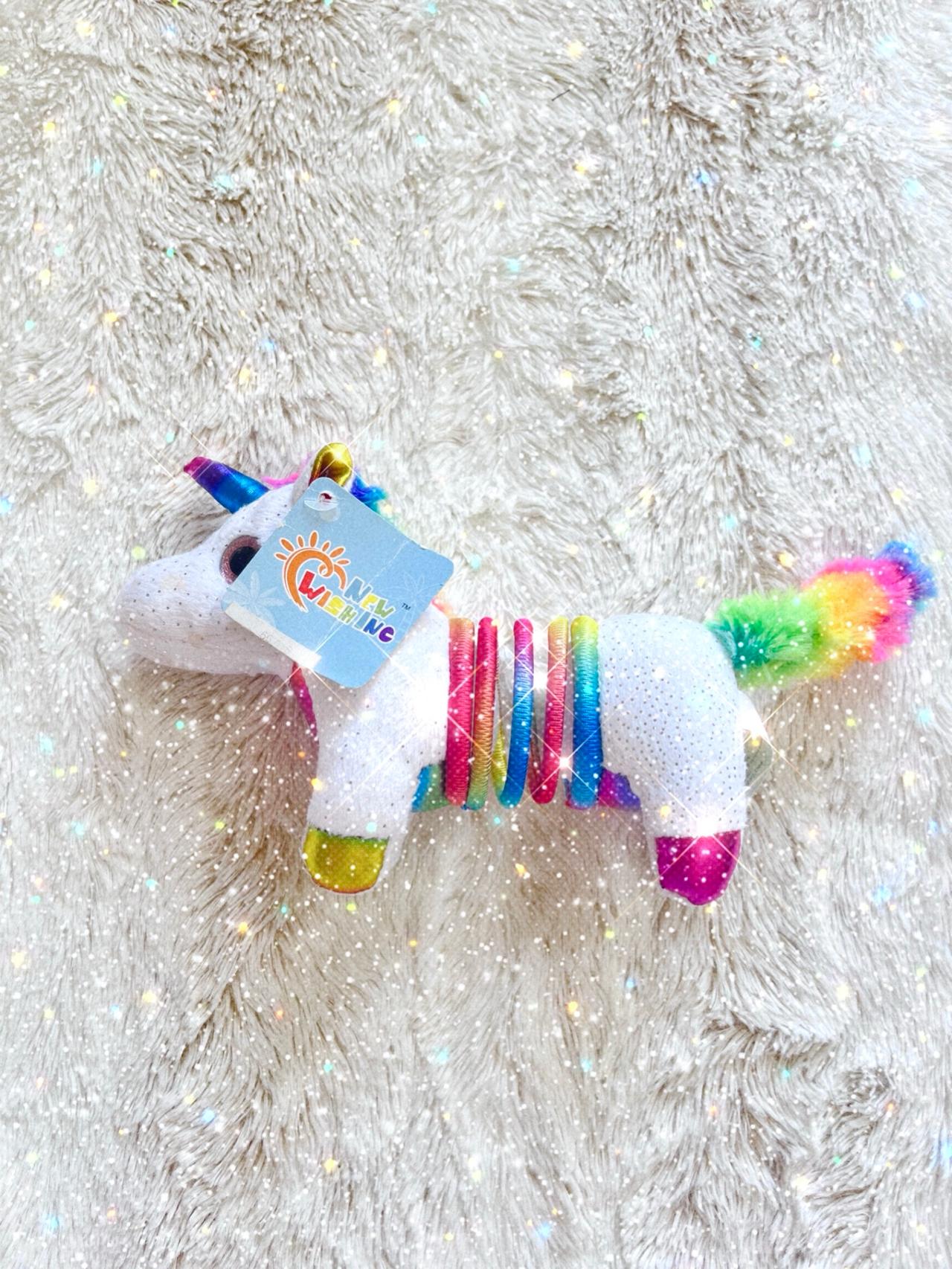 Fun Stuff White and Rainbow Unicorn Plush Slinky LNWT READ