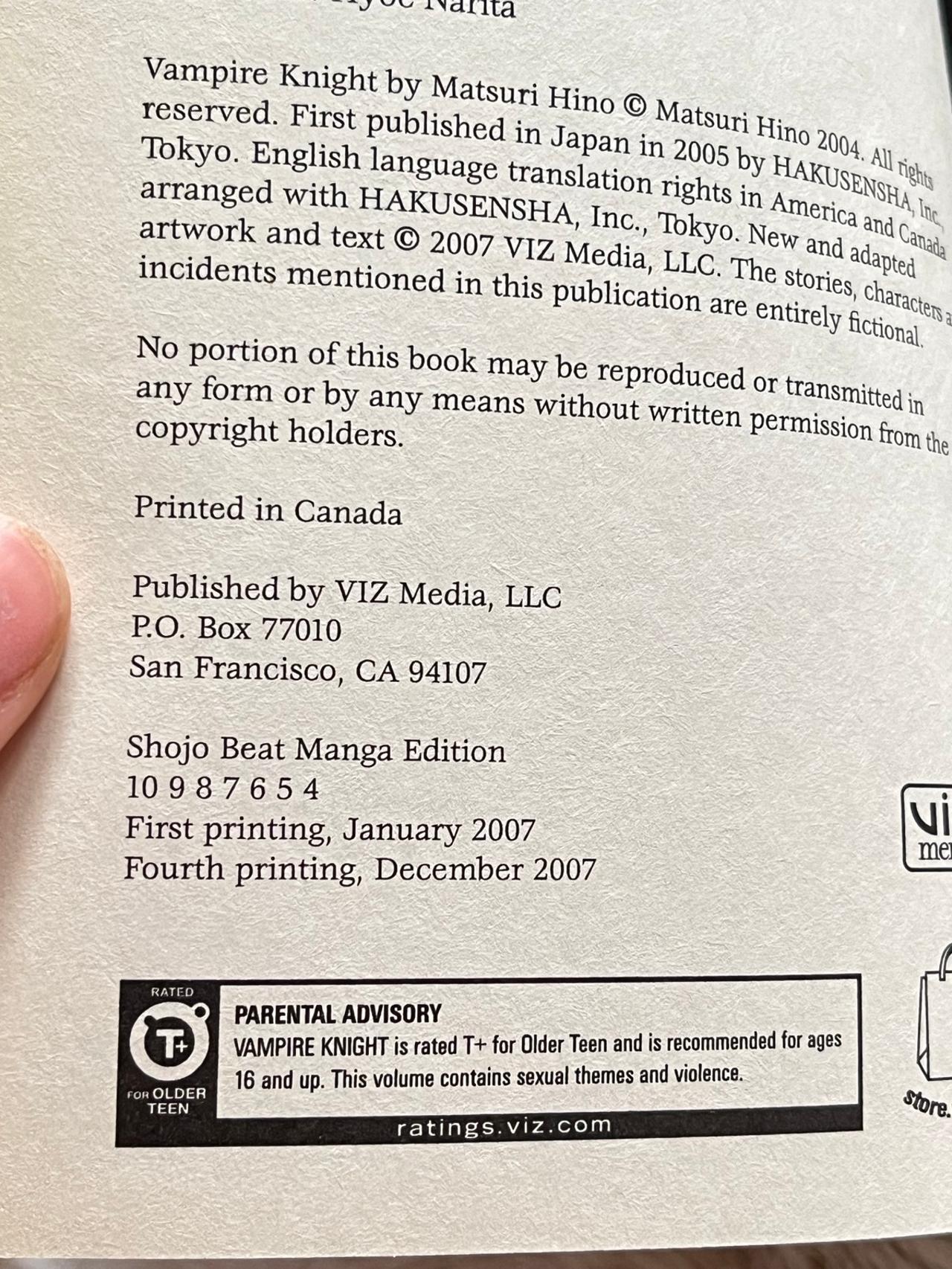 Vampire Knight by Matsuri Hino Vol 1 Near Mint 4th Print SB READ — image 11